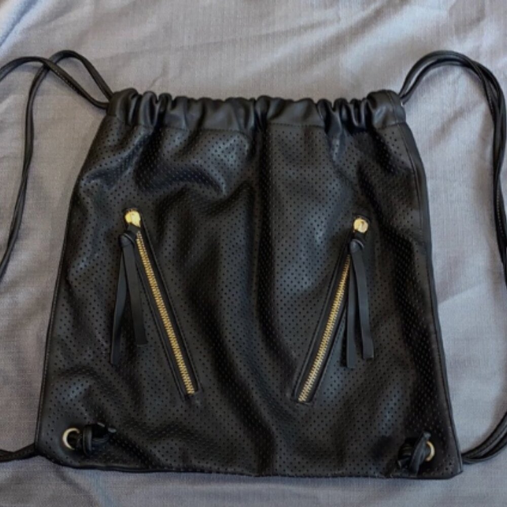 Aldo Black and Gold Accent drawstring backpack